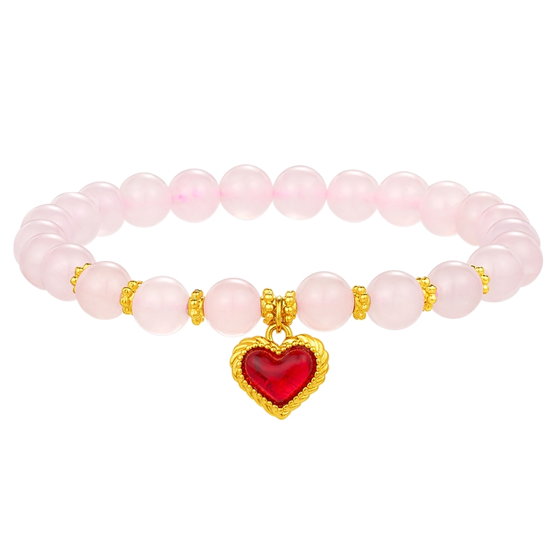 潮宏基IN+小心意黄金水晶手链足金手饰5D硬金珐琅爱心L生日礼物