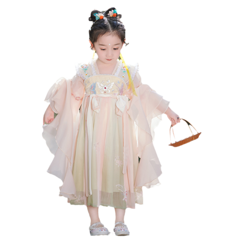 女童漢服夏款2025年新小女孩中國(guó)風(fēng)古風(fēng)連衣裙唐裝襦裙兒童公主裙
