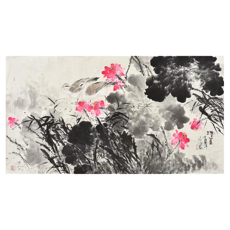 国画荷花2.4米巨幅水墨纯手绘
