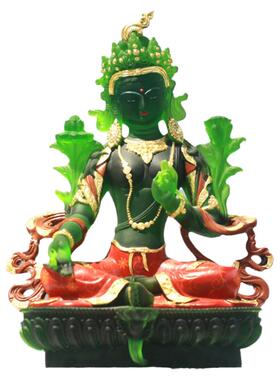 古法琉璃中式摆件彩绘绿度母