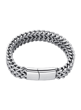 欧美嘻哈双排朋克风钛钢古巴链