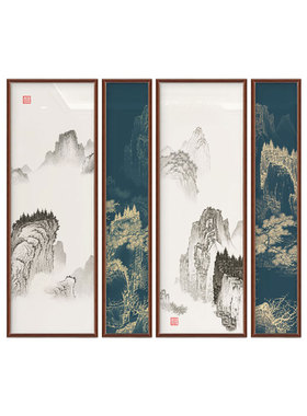 新中式客厅沙发背景墙装饰画中堂画四联挂画书房茶室壁画山水挂画
