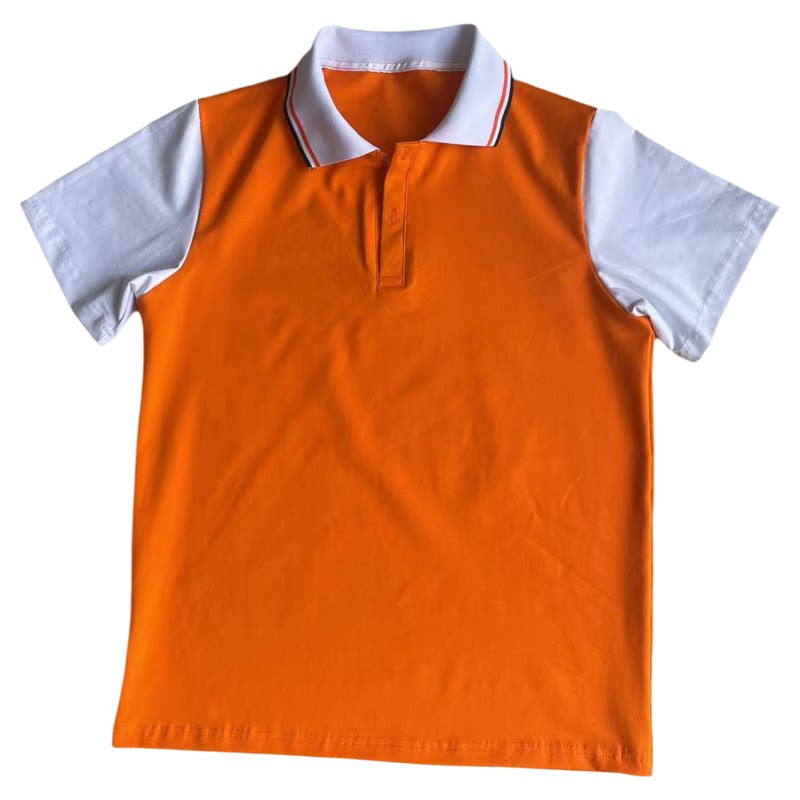 夏季橙拼白短袖翻领校服POLO衫