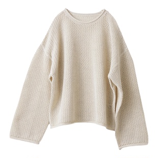 春季新品 桑妮库拉/Sunny clouds女式纯棉落肩宽松网眼针织衫浅灰