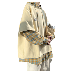 假两件卫衣男连帽情侣ins潮牌春秋季外套高街小众设计感oversize