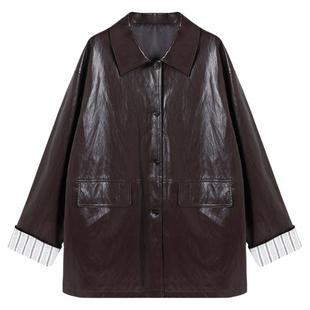 西町村屋韩系外套女装2025秋季新款简约休闲风宽松皮衣XHAC10165