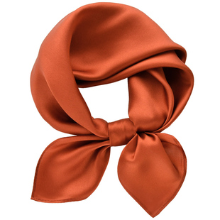 秋天颜色铁锈红儿童真丝小方巾女童春秋桑蚕丝丝巾女孩丝绸小围巾