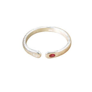 鸿福|熙素手工古法镶嵌宝石錾刻款999足银锤纹开口银手镯女手环