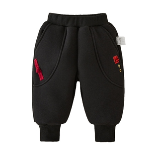 女童加绒裤子秋冬儿童加厚2026新年男童运动束腿卫裤宝宝保暖长裤