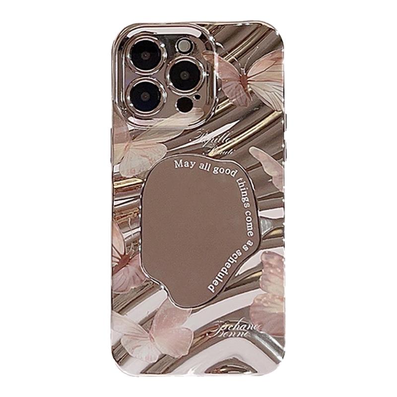 梦幻ins金色蝴蝶适用iPhone15promax手机壳苹果14镜面13电镀12高级感11补妆XR女XS全包16pro保护套17PROMAX