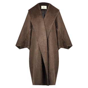 TU女装 牦牛绒拉绒宽肩廓形毛呢外套老钱风琥珀流光长款大衣