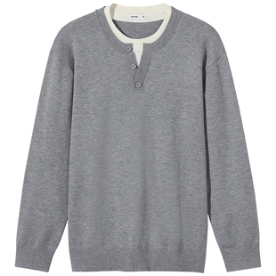 热风男士内搭打底衫上衣2025年冬季新款假两件韩系简约圆领针织衫