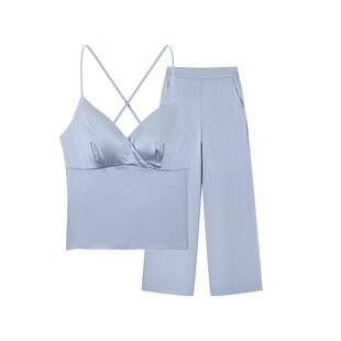 ubras轻奢系列桑蚕丝睡衣女式带胸垫吊带长裤真丝家居服套装秋季