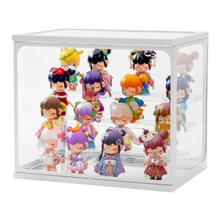 盲盒收纳展示架手办公仔玻璃透明摆柜娃娃模型防尘吧唧萌粒展示盒