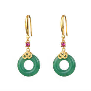 「南宫」S925纯银非洲翠平安扣耳环女小众设计高级感新中式耳饰