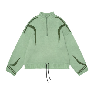 OVDY官方周深徐紫茵同款美式复古半拉链毛衣男女慵懒立领针织衫潮