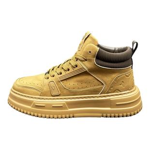 高帮鞋男2025秋季新款大黄靴舒适百高邦板鞋增高厚底小麦色马丁靴