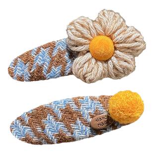 针织毛线格纹花朵发夹头饰女2026新款高端刘海侧边夹前额碎发发卡