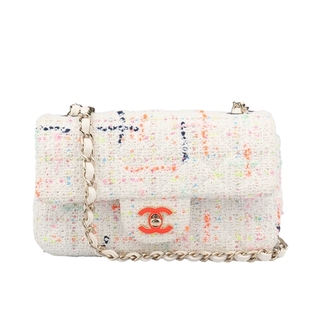 95新CHANEL迷你经典手袋白斜纹软呢/亮片迷你斜挎二手奢侈品包包