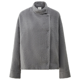 【季末折扣】欧时力 羊毛羊驼毛两穿领呢料外套排扣宽松2025秋冬