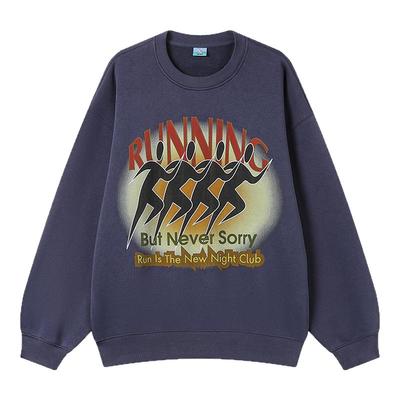 CryingCenter夜跑俱乐部做旧复古裂纹印花宽松加绒卫衣 男女款