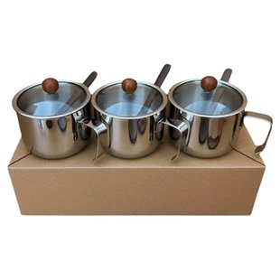 304不锈钢相思木调味瓶罐调盐罐子厨房收纳盒佐料盒家用三件套装