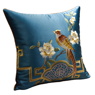 新中式抱枕花鸟刺绣古典红木沙发靠垫套中国风客厅床头大靠枕腰枕