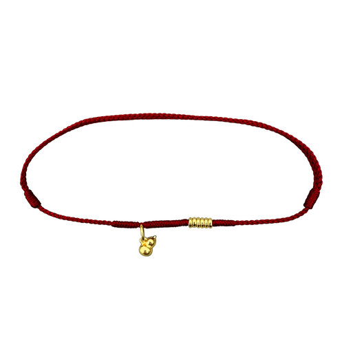 足金999小葫芦黄金金珠本命年纯手工编织精致红绳可调节手链脚链