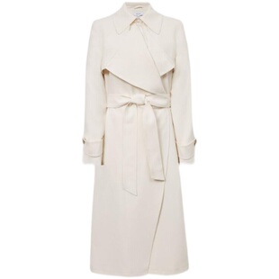 REISS风衣外套白色中长大翻领纽扣直筒清新淑女优雅大气通勤百搭