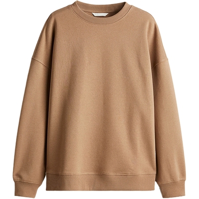 HM女装miu系卫衣秋季圆领加绒落肩长袖宽松套头美式卫衣1243667