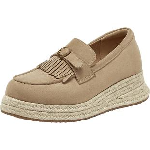 百思图2025秋季新款流苏草编渔夫鞋乐福鞋休闲舒适女单鞋B0602CA5