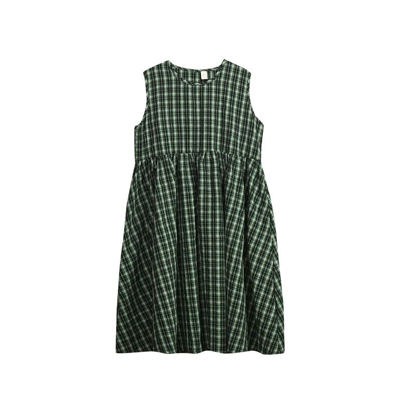 绿色背心裙夏女童薄款格子连衣裙