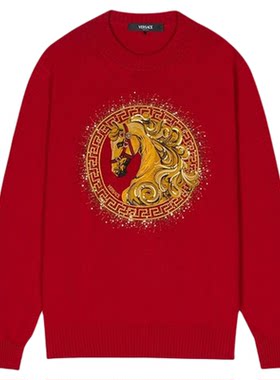 【季末优惠】VERSACE/范思哲 男士刺绣棉质针织毛衣