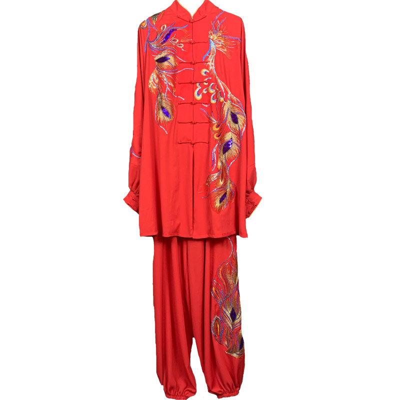 马蕾太极红色男女春夏新款表演服比赛服练功服气功服长款定制贴纱