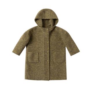 OPCP儿童呢子外套秋冬新款女童双面羊绒大衣男童连帽外套中长款