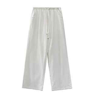 白色苎麻裤子女2025夏薄款宽松老钱风直筒拖地裤水洗棉麻阔腿裤子