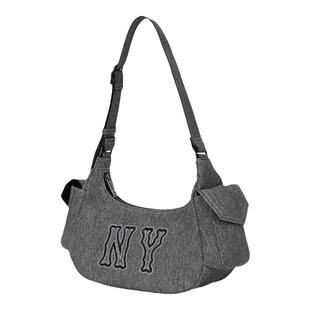 MLB腋下包女款NY刺绣潮流仿牛仔可调节辣妹包时尚单肩包3ABQM034N