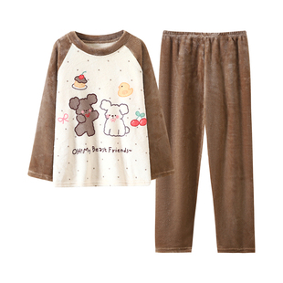 可爱儿童法兰绒睡衣女童秋冬薄款珊瑚绒套装中大童女宝薄绒家居服