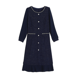 小香风长袖连衣裙女2026新款春装高级感小个子大码气质显示连衣裙