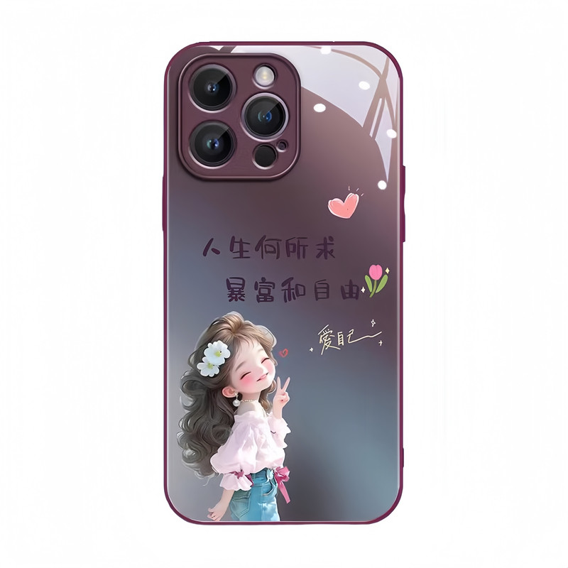 励志暴富女孩适用于12苹果16promax手机壳新款17p壳钢化玻璃13iPhone14保护套防摔15plus全包硅胶软