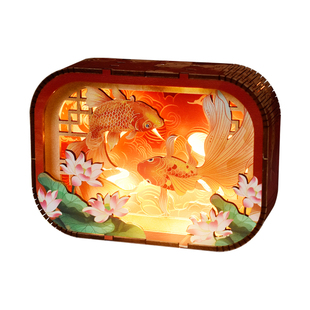 马年木雕灯diy材料包非遗文创小夜灯家居装饰摆件画年夜饭财神爷