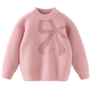 戴维贝拉女童半高领毛衣秋冬新款中大童仿貂绒针织衫儿童套头上衣
