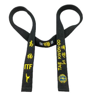 道带黑带绣字刺绣鸣谦跆拳道ITF国际纯棉腰带教练带5cm段位定制名