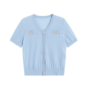 SANI奥莱反季清仓特卖老钱风针织衫V领气质肌理感小香针织开衫女