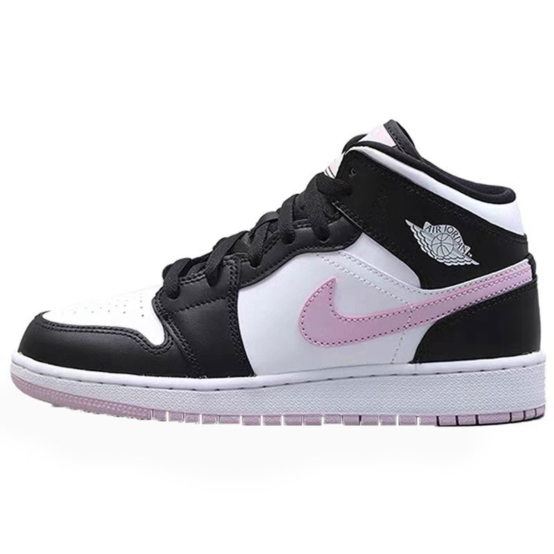 Air Jordan 1 Mid AJ1黑白粉樱花粉粉熊猫中帮女鞋555112-103