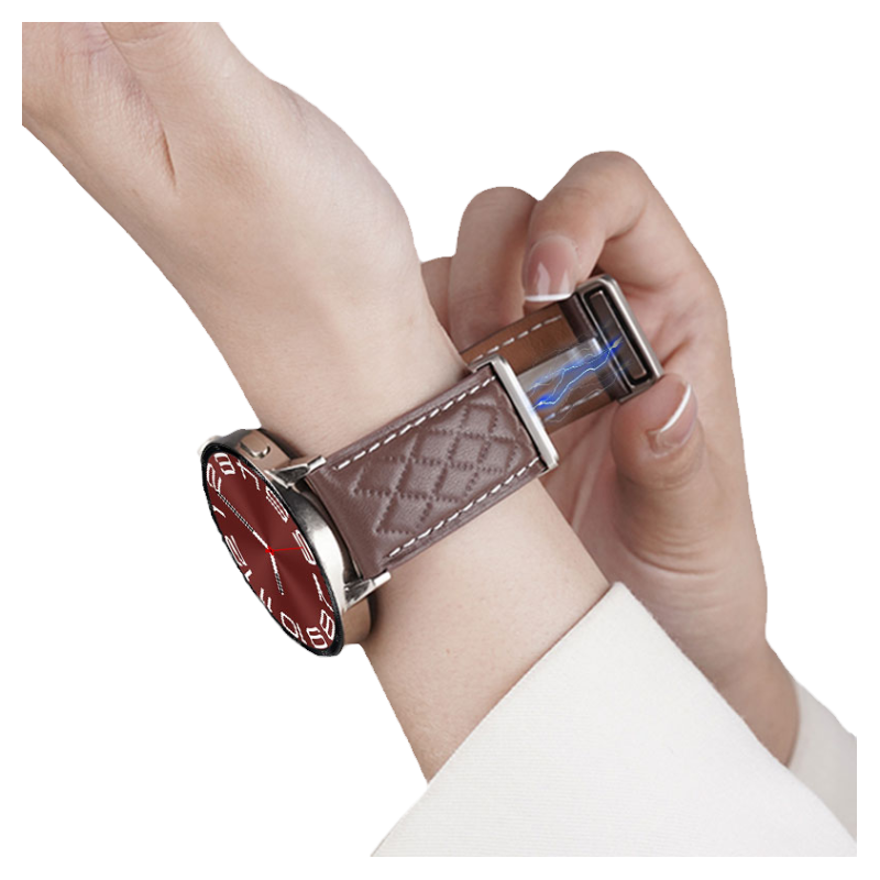 适用三星Galaxy watch6手表磁吸扣真皮表带watch5 pro/4智能Active2/1菱形GearS3/S4男女款腕带配件20