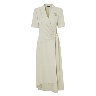 IDPAN短袖连衣裙夏季新款时尚职场通勤肌理感围裹式西装裙女