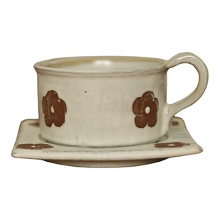 景德镇纯手工手作咖啡杯粗陶诧寂风小花拿铁拉花杯高档精致小众