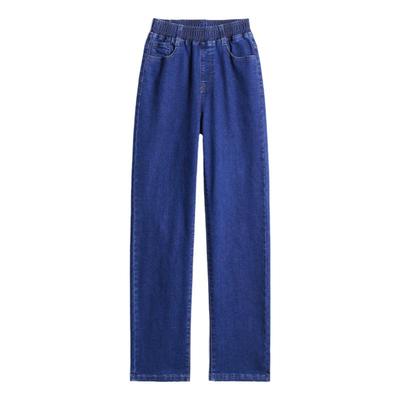 松紧腰冬季加绒加厚女士高腰牛仔裤直筒裤小个子中年妈妈九分长裤