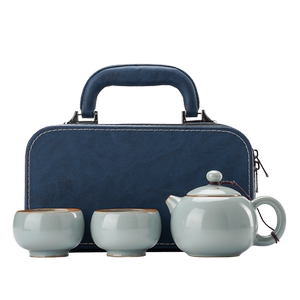 汝窑茶具小套装一壶两杯二人功夫茶家用泡茶壶茶杯便携包户外旅行